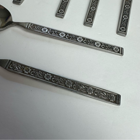 ❌SOLD❌Vintage Gold Standard Night Blossom Teaspoons Floral LOT OF 7 Japan Stainl - Picture 2 of 6